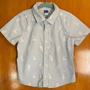 Old Navy Light Blue & White Striped Short-Sleeve Button-Down Shirt - Easter - 3T